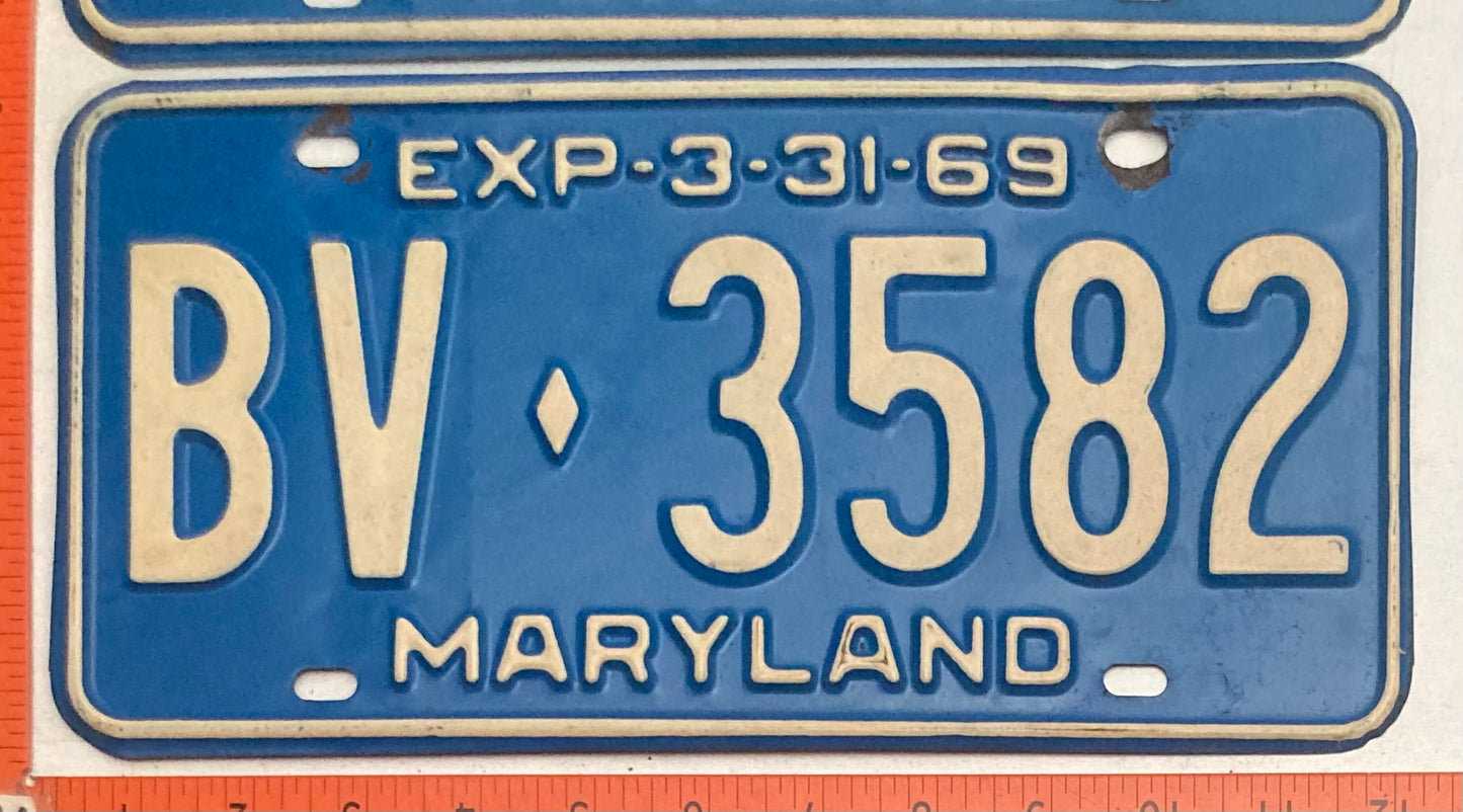 1969 Maryland #BV-3582 Passenger License Plate (Pair)