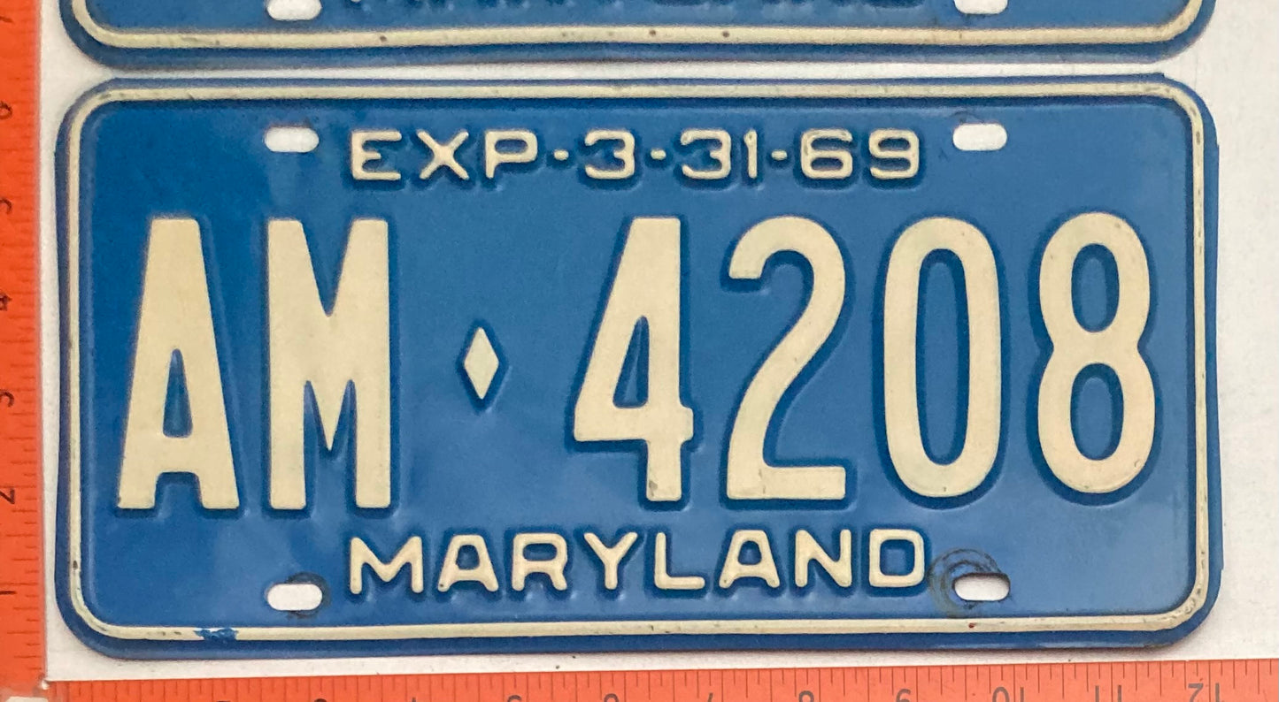 1969 Maryland #AM-4208 Passenger License Plate (Pair)