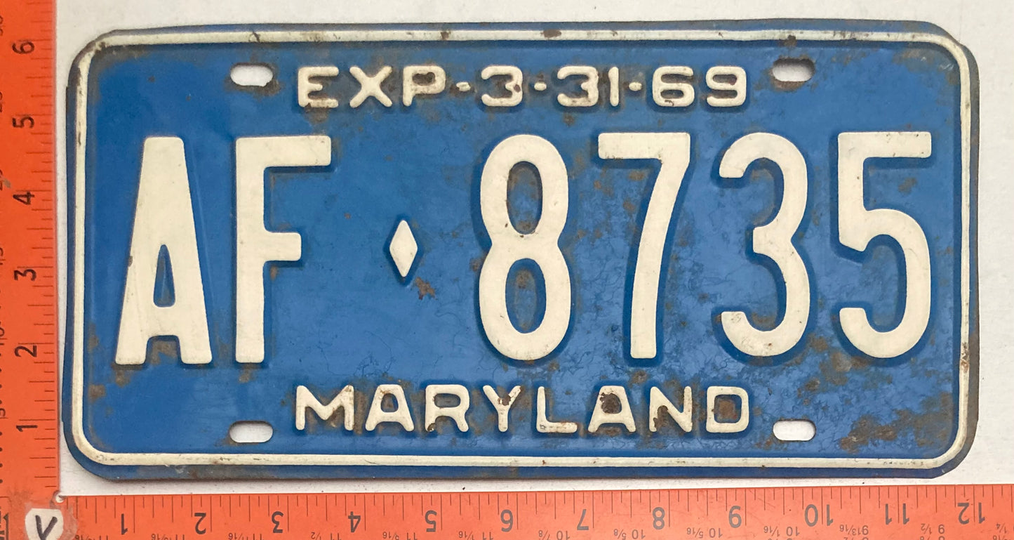 1969 Maryland #AF-8735 Passenger License Plate