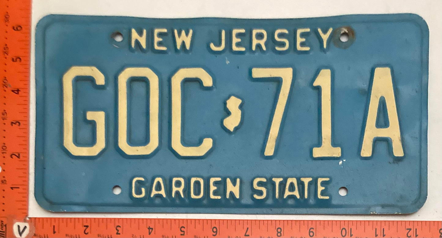 Undated New Jersey #GOC 71A Passenger License Plate (Crafter)