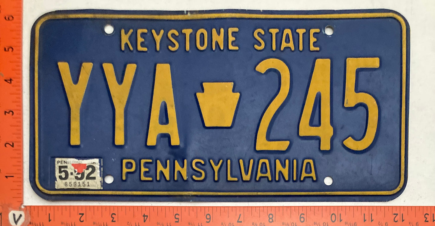 1992 Pennsylvania #YYA 245 Passenger License Plate (Crafter)