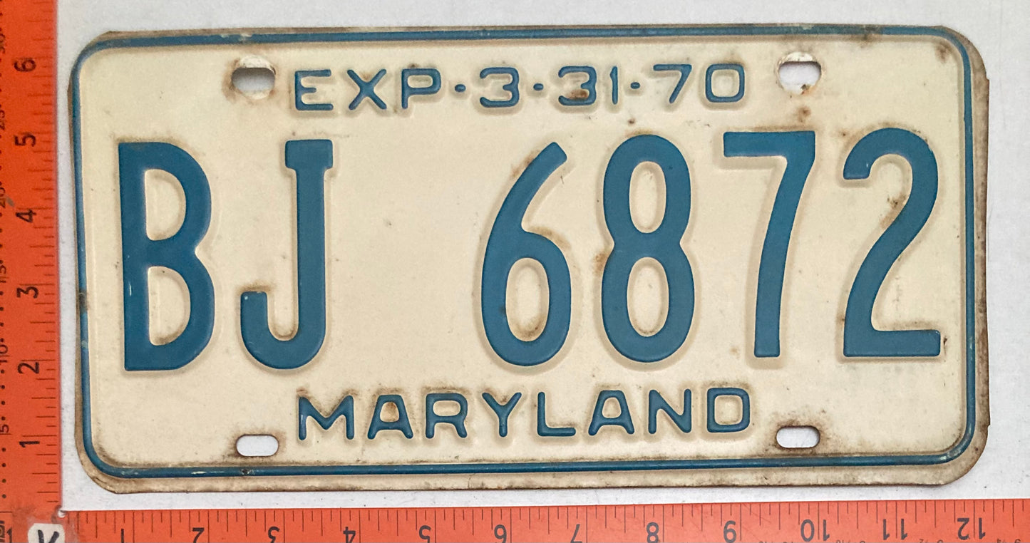 1970 Maryland #BJ 6872 Passenger License Plate