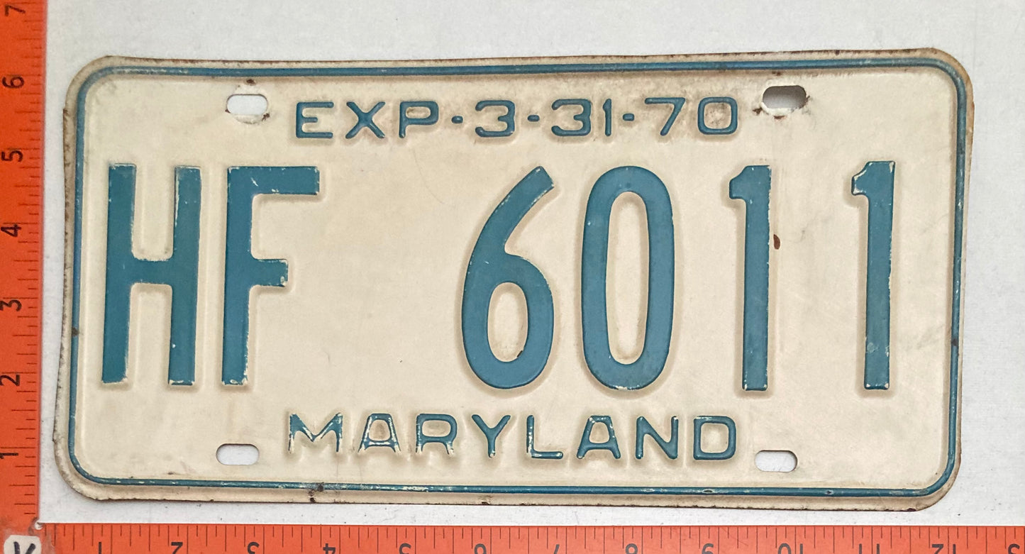 1970 Maryland #HF 6011 Passenger License Plate