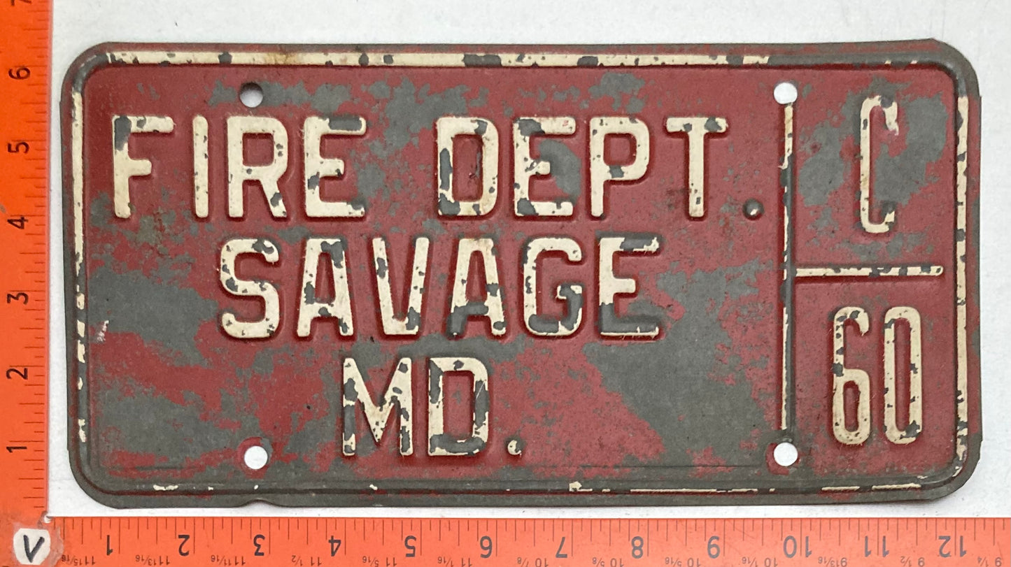 Undated Maryland #C 60 FIRE DEPT SAVAGE, MD License Plate