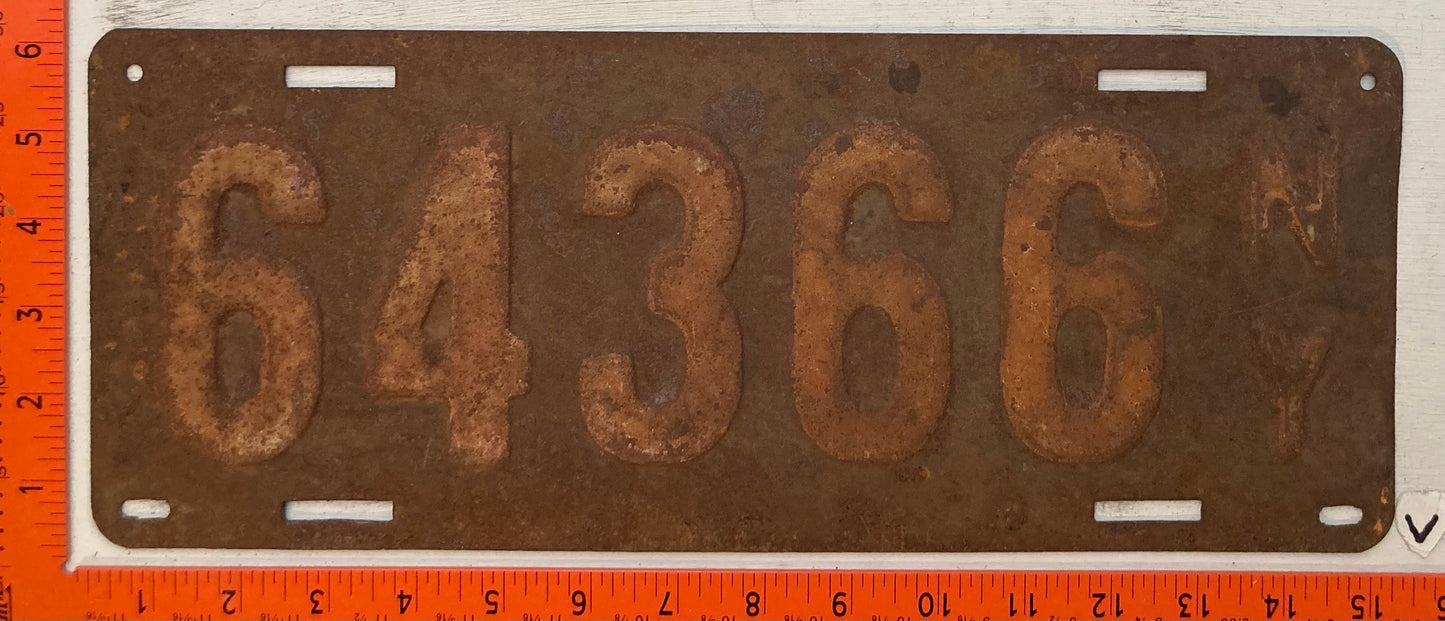 1911 New York #64366 Passenger License Plate