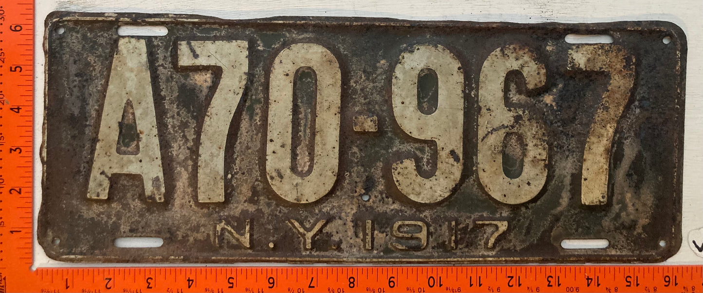 1917 New York #A70 967 Passenger License Plate