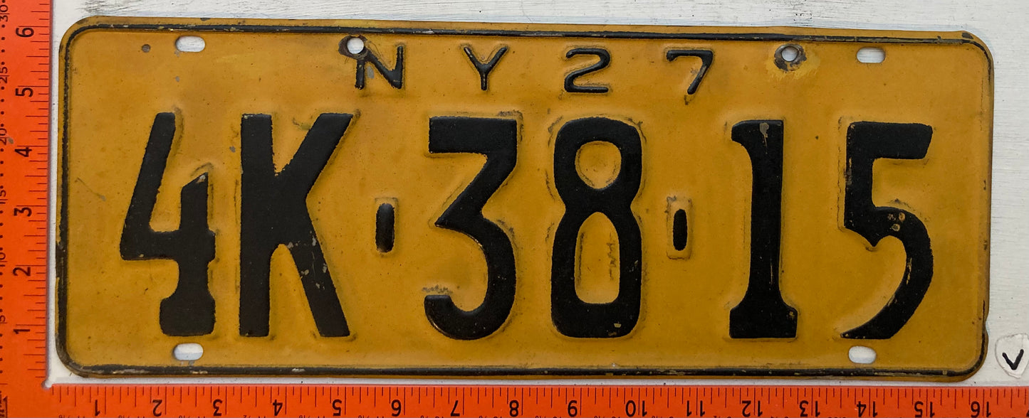 1927 New York #4K-38-15 Passenger License Plate
