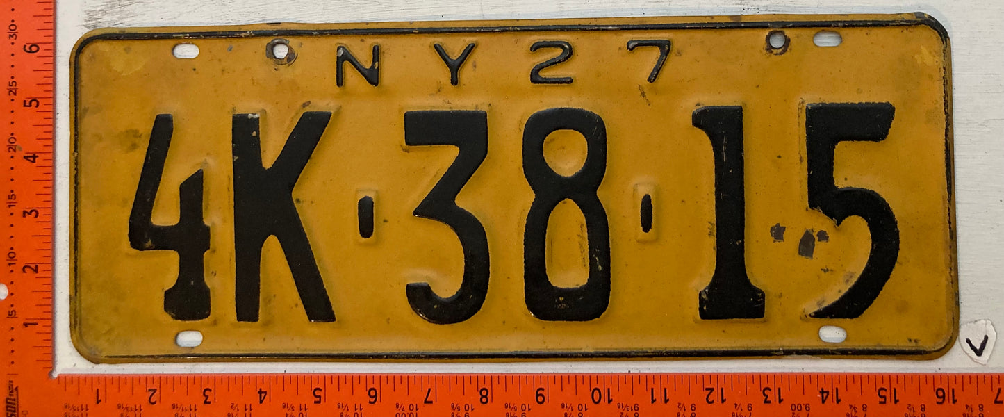 1927 New York #4K-38-15 Passenger License Plate