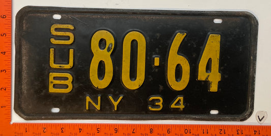 1934 New York #80-64 Suburban License Plate