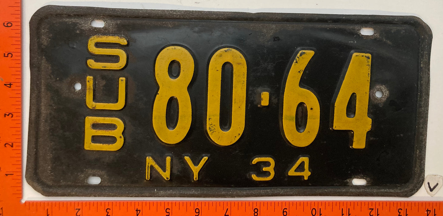 1934 New York #80-64 Suburban License Plate