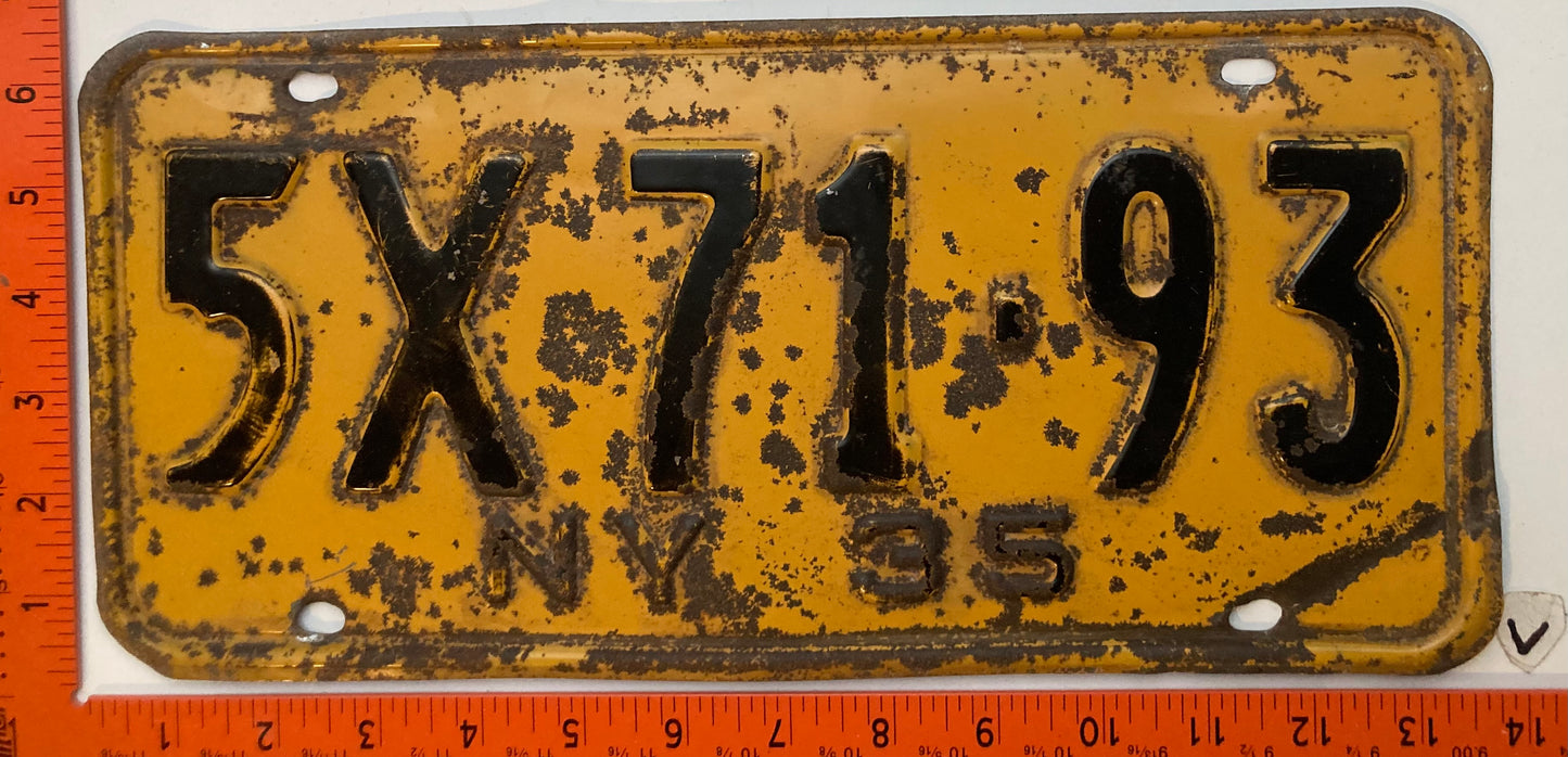 1935 New York #5X-71-93 Passenger License Plate