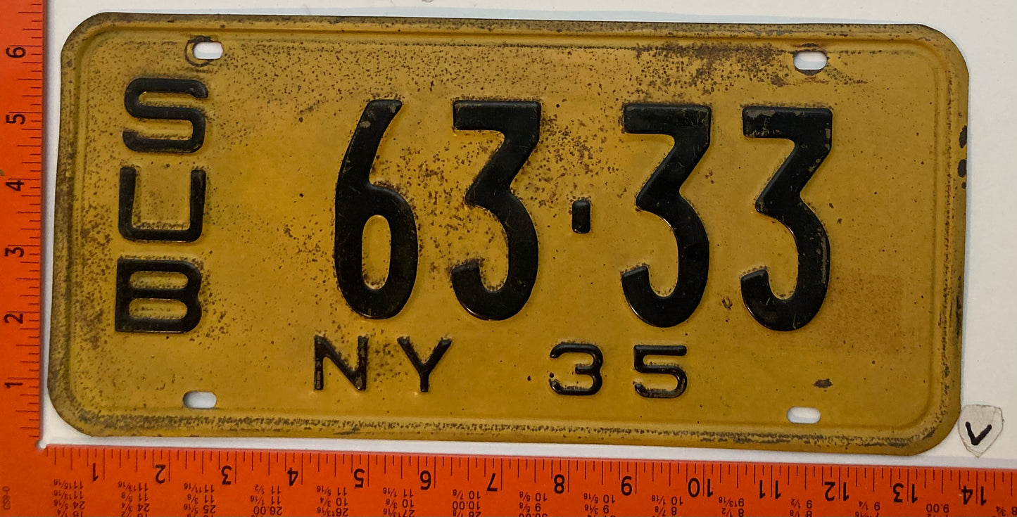 1935 New York #63-33 Suburban License Plate