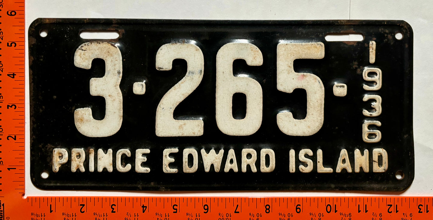 1936 Prince Edward Island #3-265 Passenger License Plate