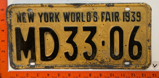 1939 New York #MD 33-06 Doctor License Plate