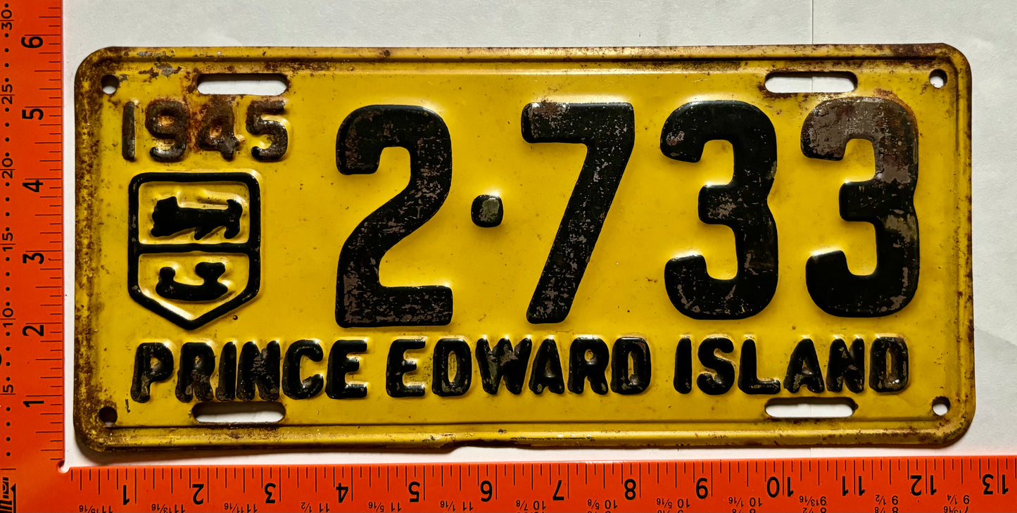 1945 Prince Edward Island #2-733 Passenger License Plate