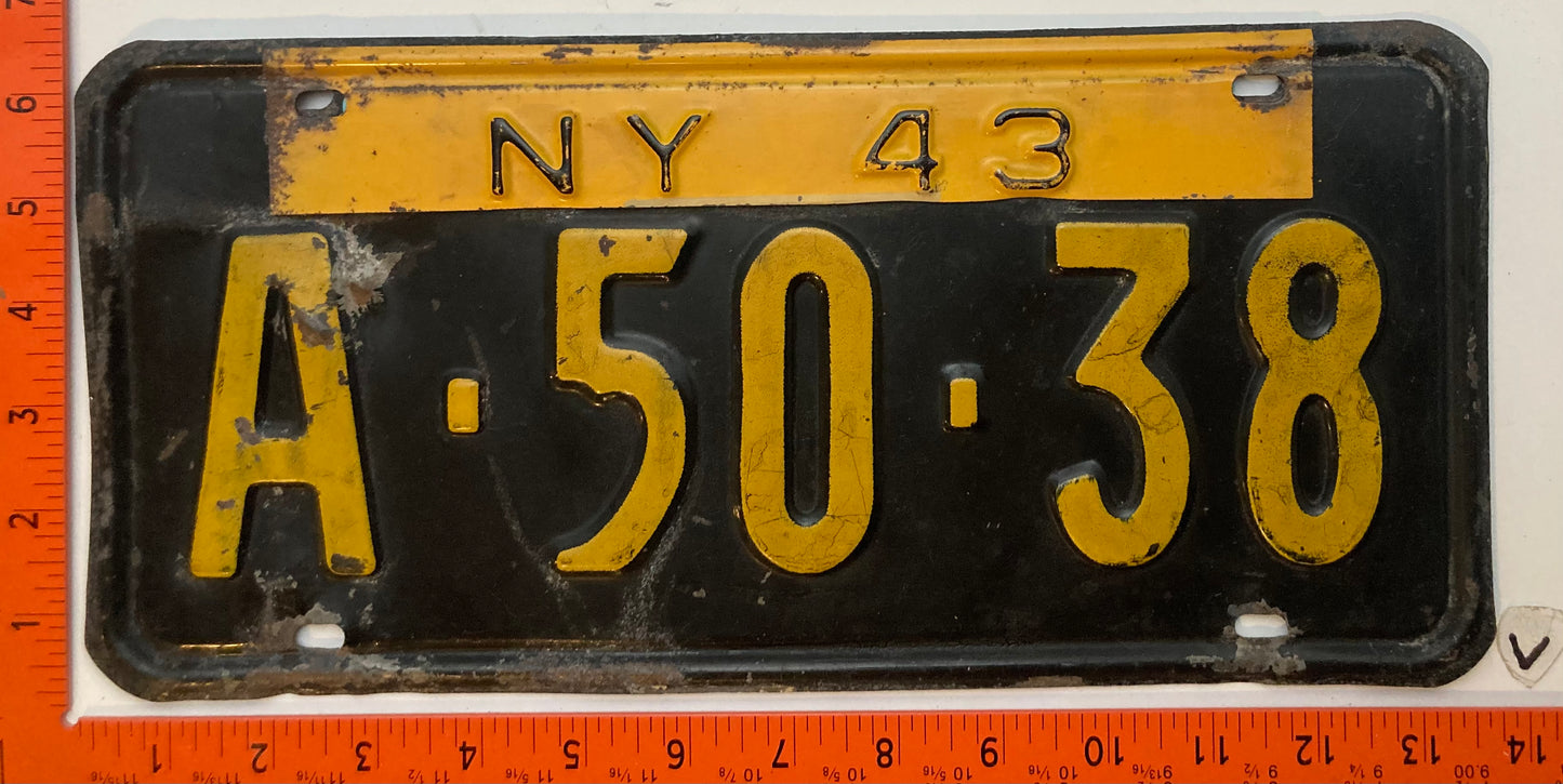 1943 New York #A-50-38 Passenger License Plate