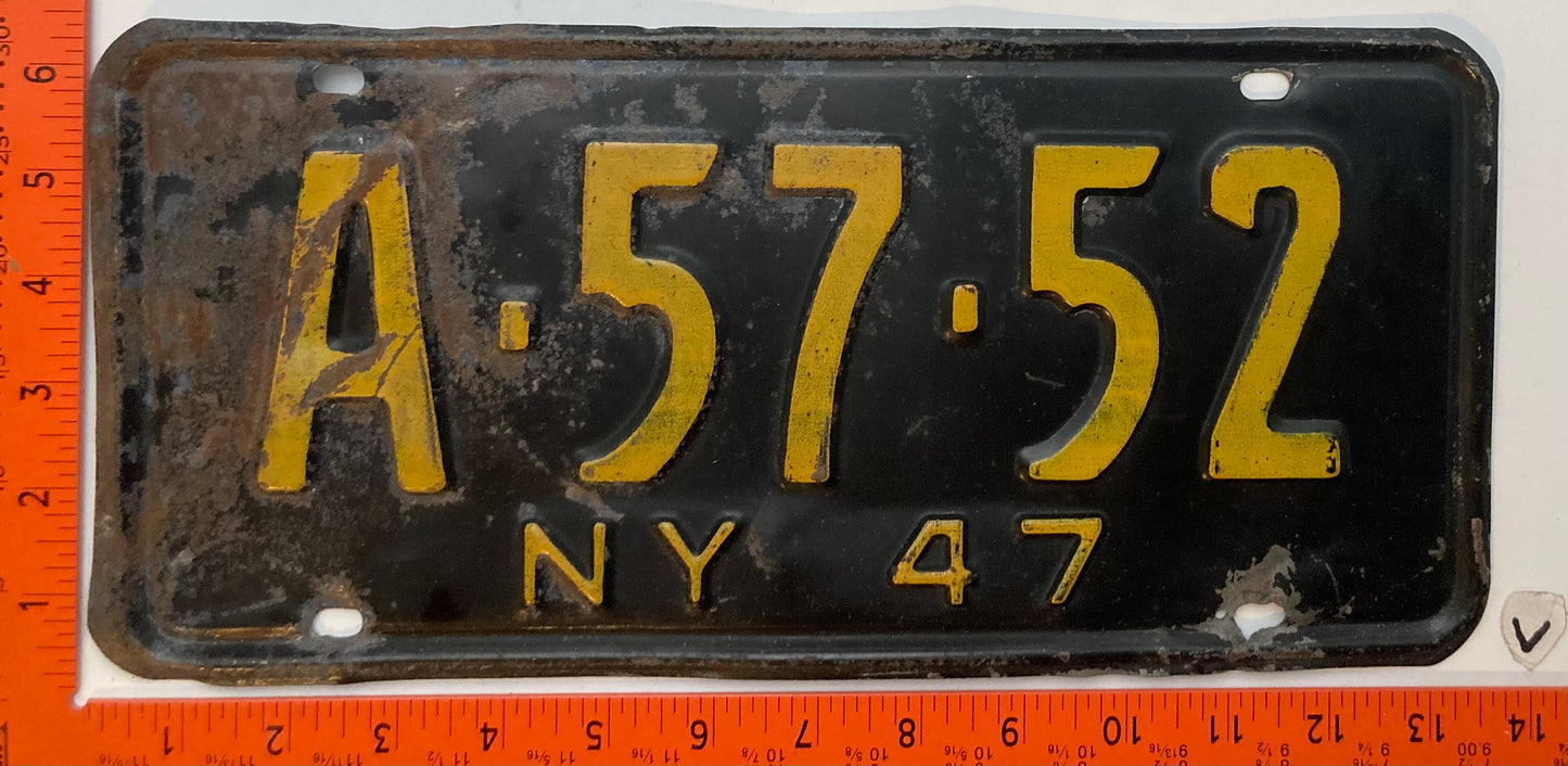 1947 New York #A57-52 Passenger License Plate