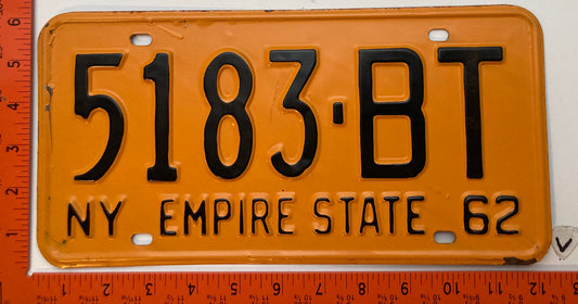 1962 New York #5183-BT Passenger License Plate