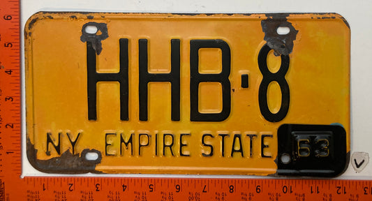 1963 New York #HHB-8 Passenger License Plate