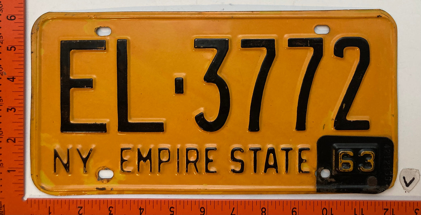 1963 New York #EL-3772 Passenger License Plate