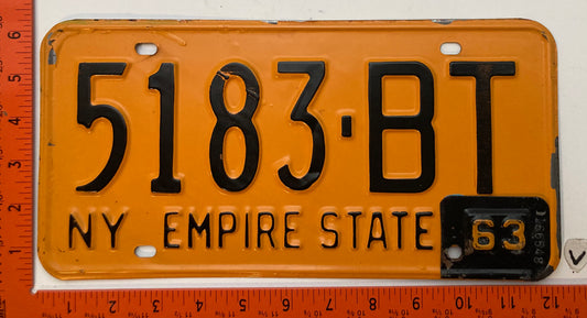 1963 New York #5183-BT Passenger License Plate