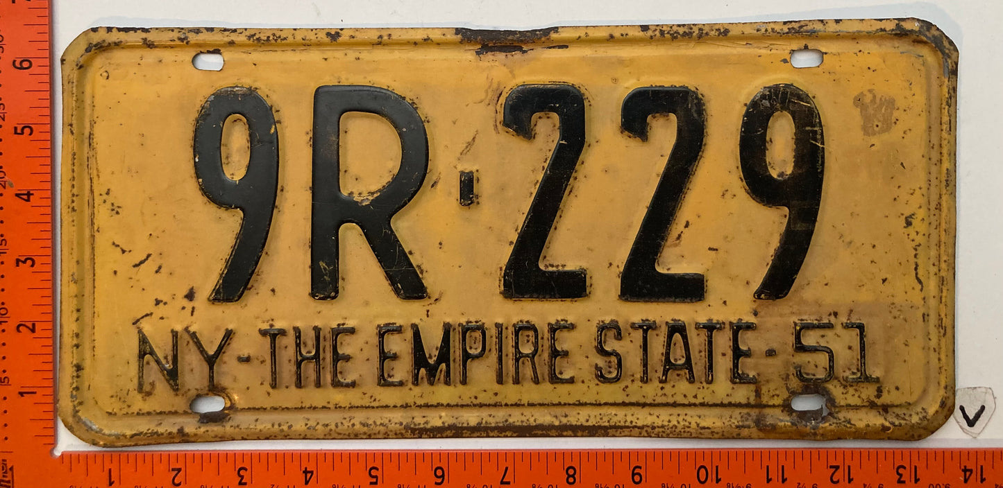 1951 New York #9R-229 Passenger License Plate