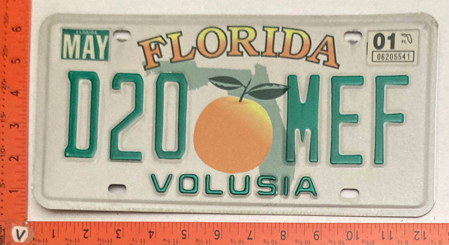 2001 Florida #D20 MEF Passenger License Plate