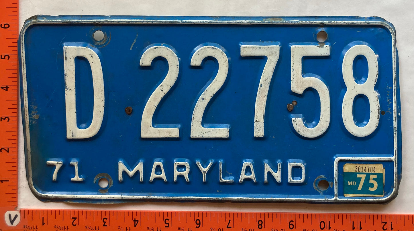 1975 Maryland #D 22758 Dealer License Plate