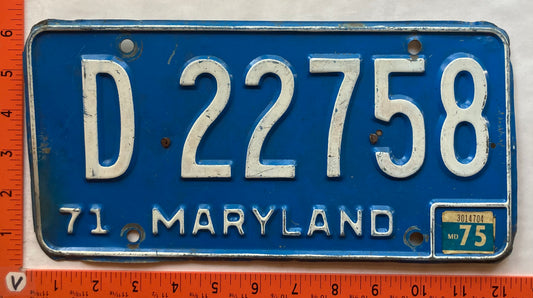 1975 Maryland #D 22758 Dealer License Plate