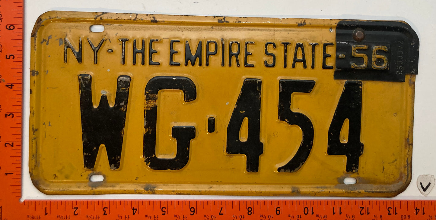 1956 New York #WG-454 Passenger License Plate