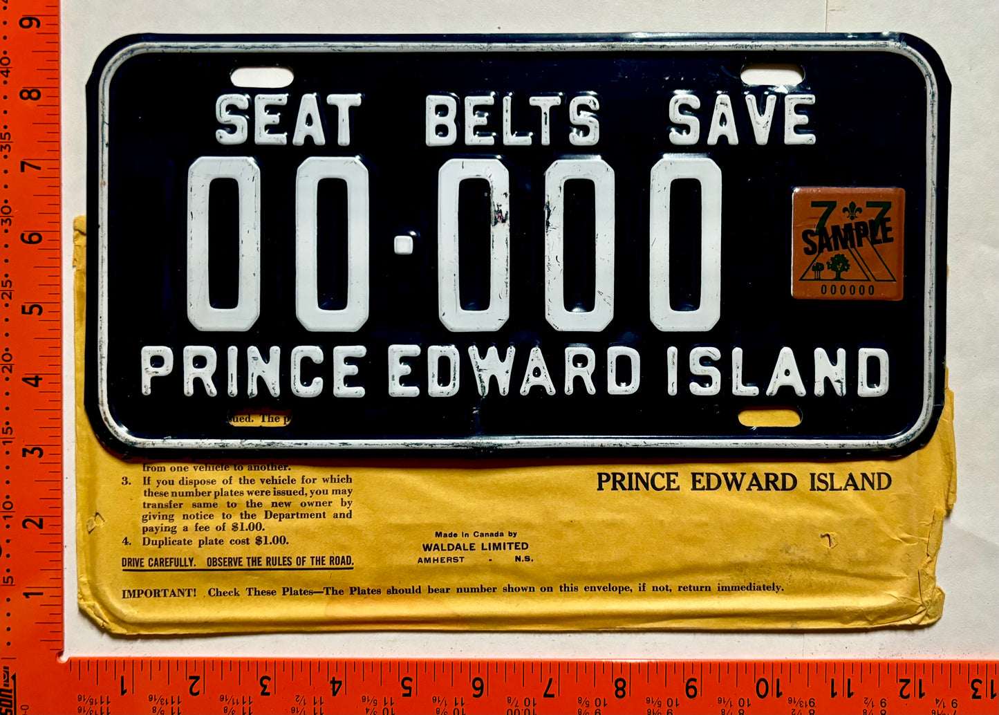 1977 Prince Edward Island #00-000 Passenger Sample License Plate