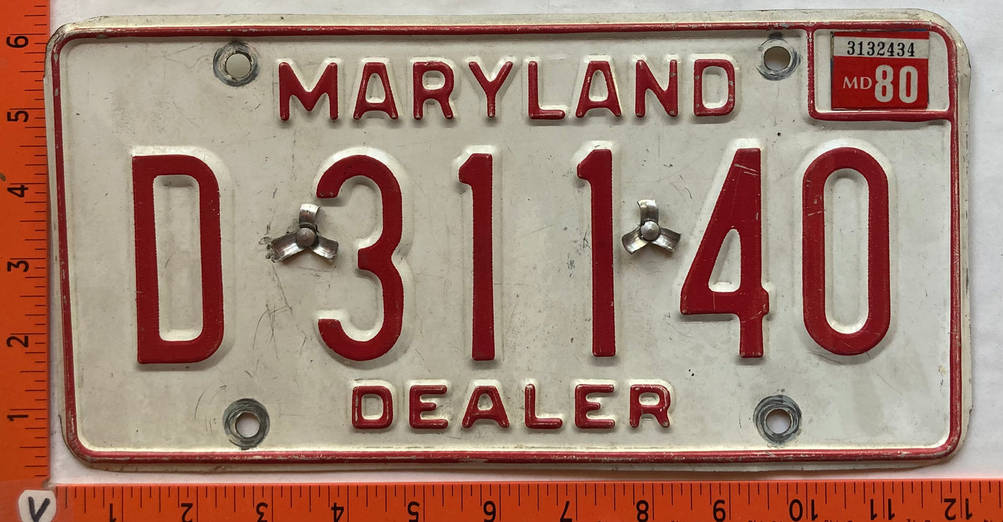 1980 Maryland #D 31140 Dealer License Plate