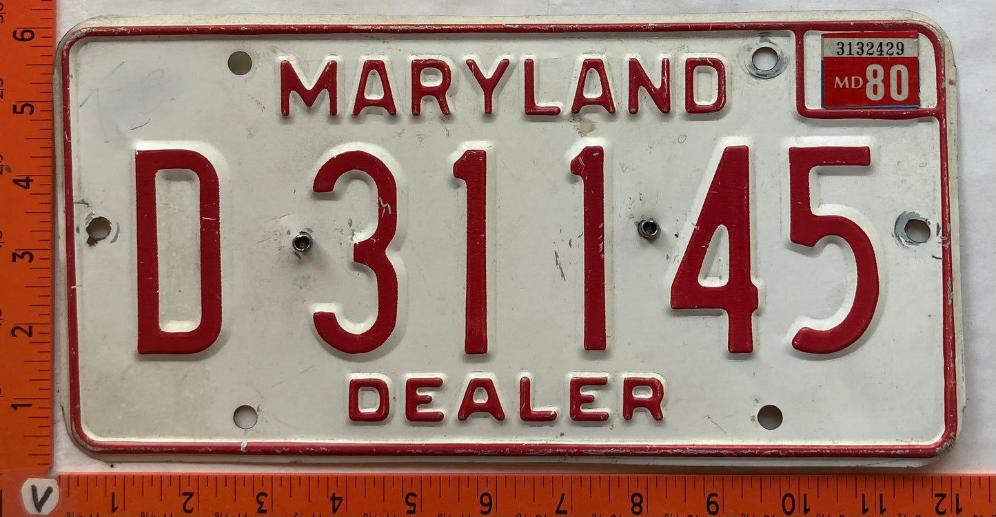 1980 Maryland #D 31145 Dealer License Plate