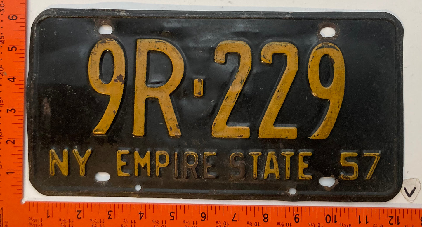 1957 New York #9R-229 Passenger License Plate