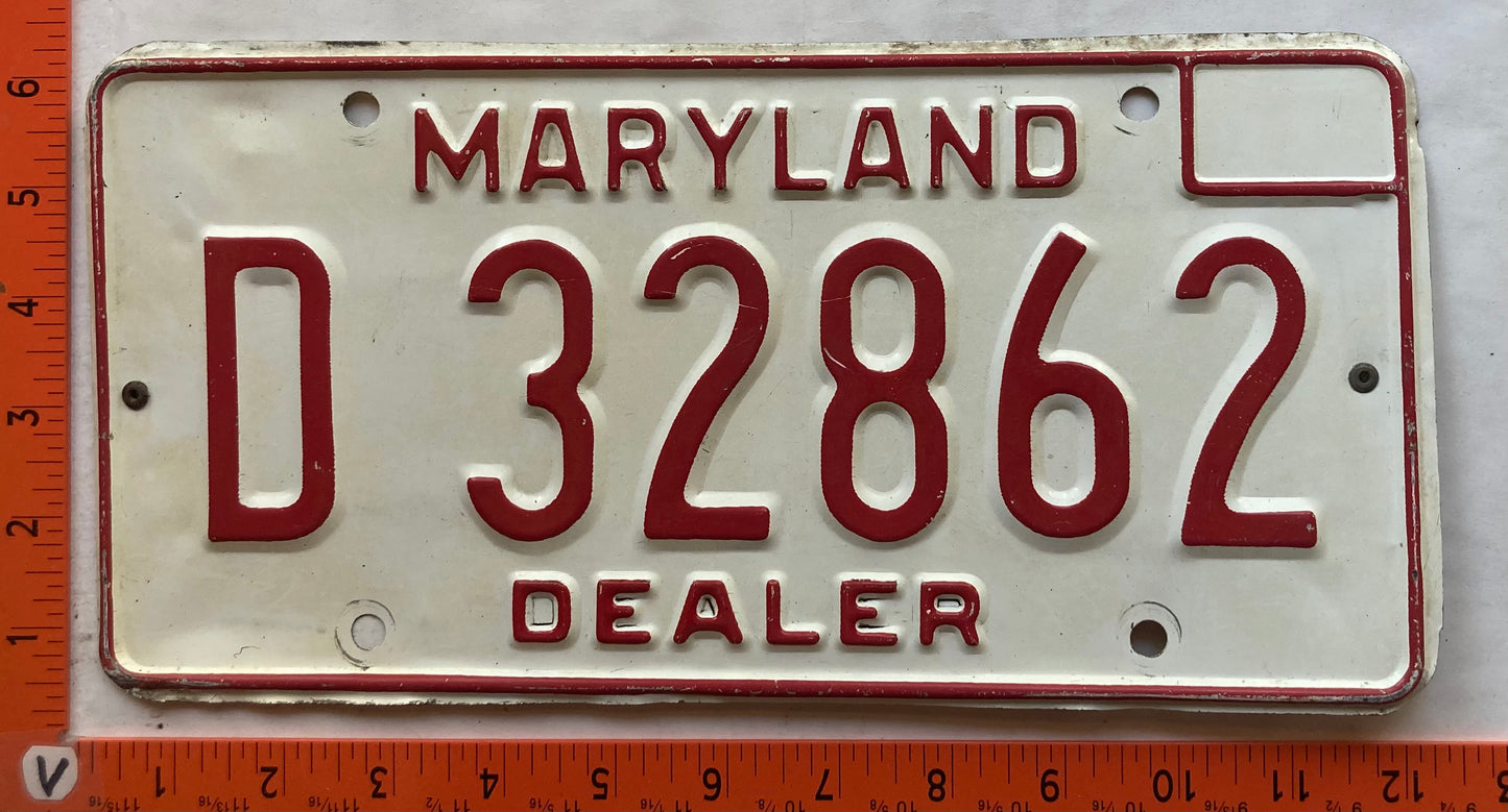 1976 Maryland #D 32862 Dealer License Plate