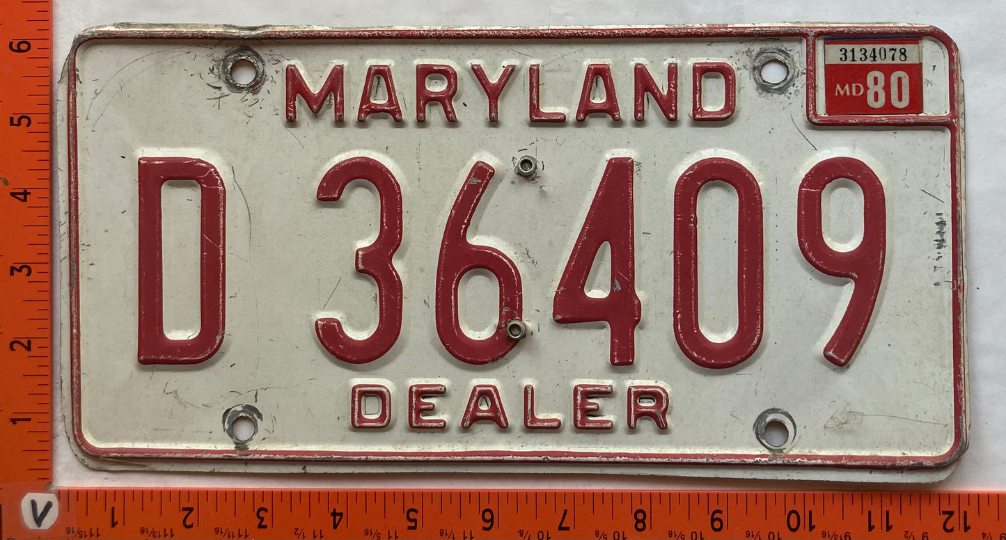 1980 Maryland #D 36409 Dealer License Plate