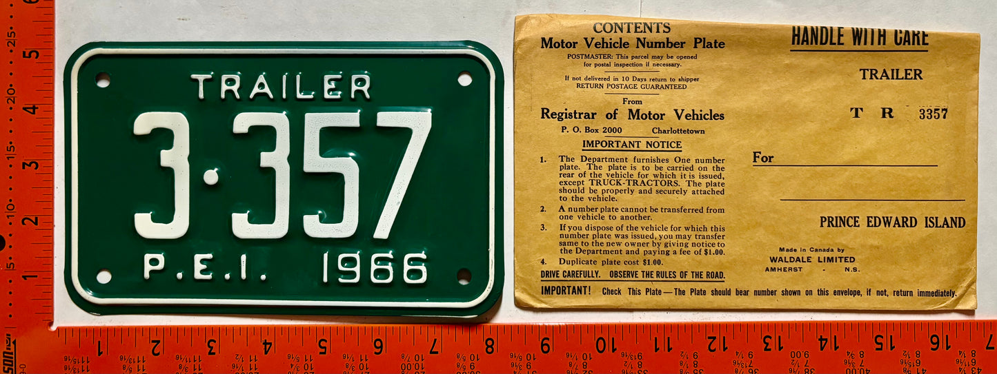 1966 Prince Edward Island #3-357 Trailer License Plate