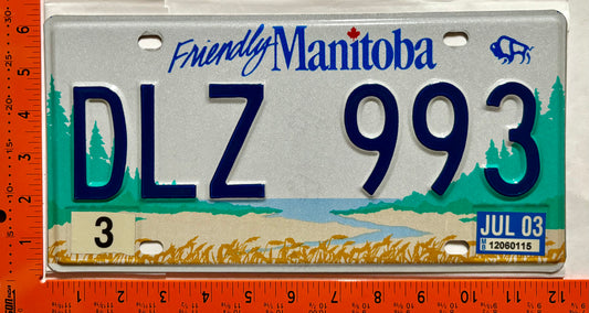 2003 Manitoba #DLZ 993 Passenger License Plate