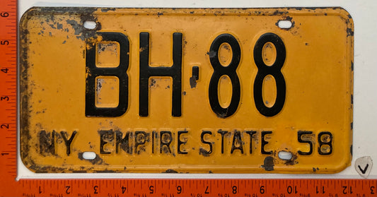 1958 New York #BH-88 Passenger License Plate