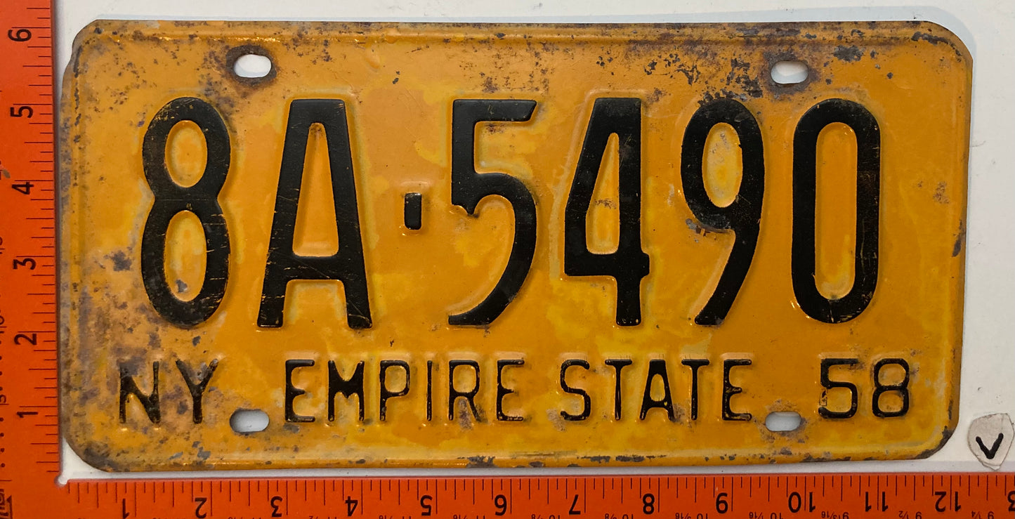 1958 New York #8A-5490 Passenger License Plate