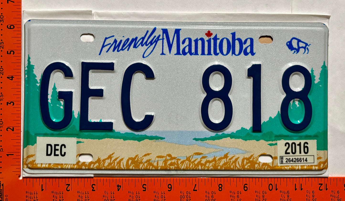 2016 Manitoba #GEC 818 Passenger License Plate