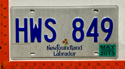 2013 Newfoundland #HWS 849 Passenger License Plate