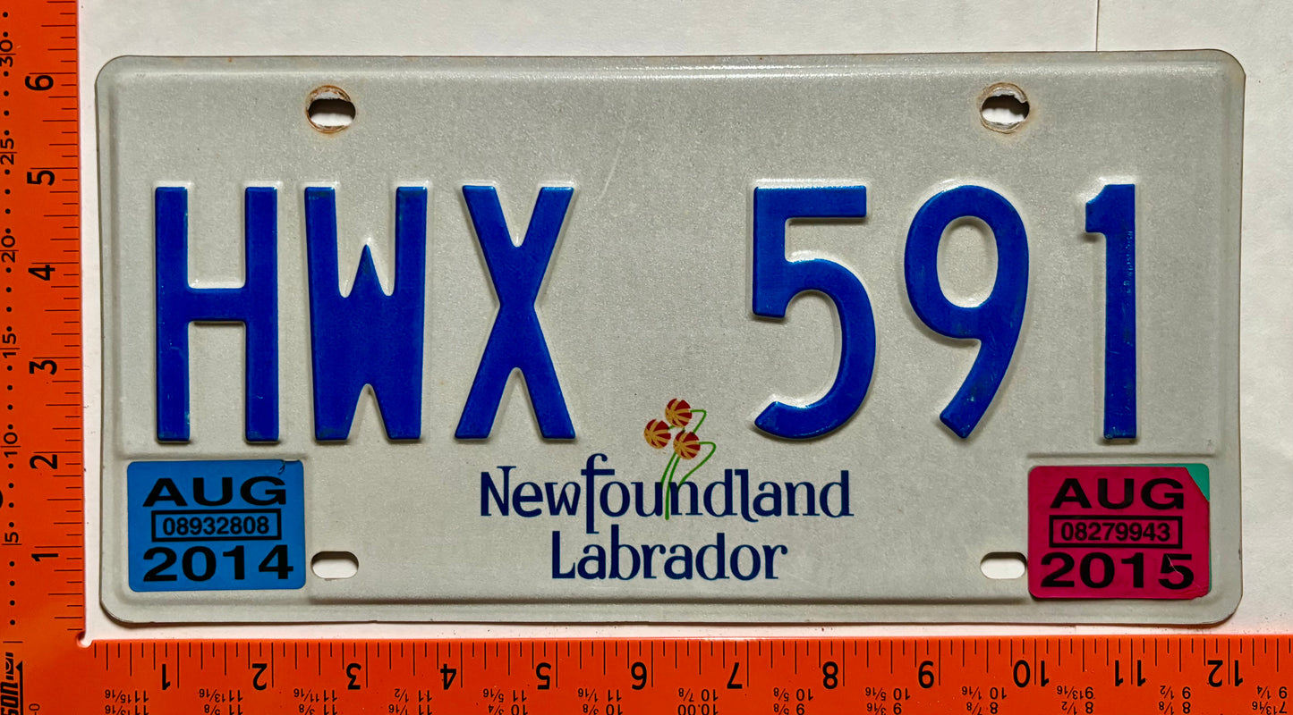 2014/2015 Newfoundland #HWX 591 Passenger License Plate
