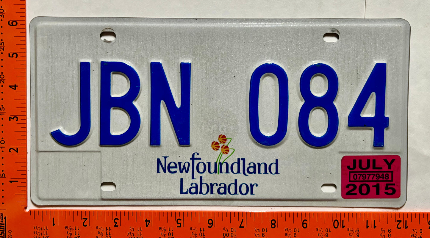 2015 Newfoundland #JBN 084 Passenger License Plate