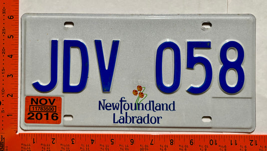 2016 Newfoundland #JDV 058 Passenger License Plate