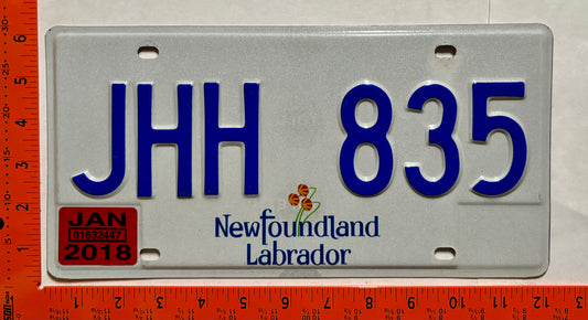 2018 Newfoundland #JHH 835 Passenger License Plate
