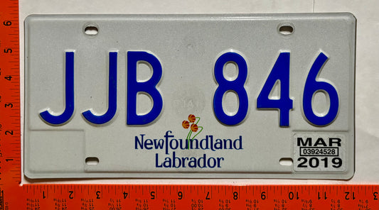 2019 Newfoundland #JJB 846 Passenger License Plate