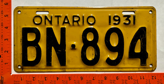1931 Ontario #BN-894 Passenger License Plate