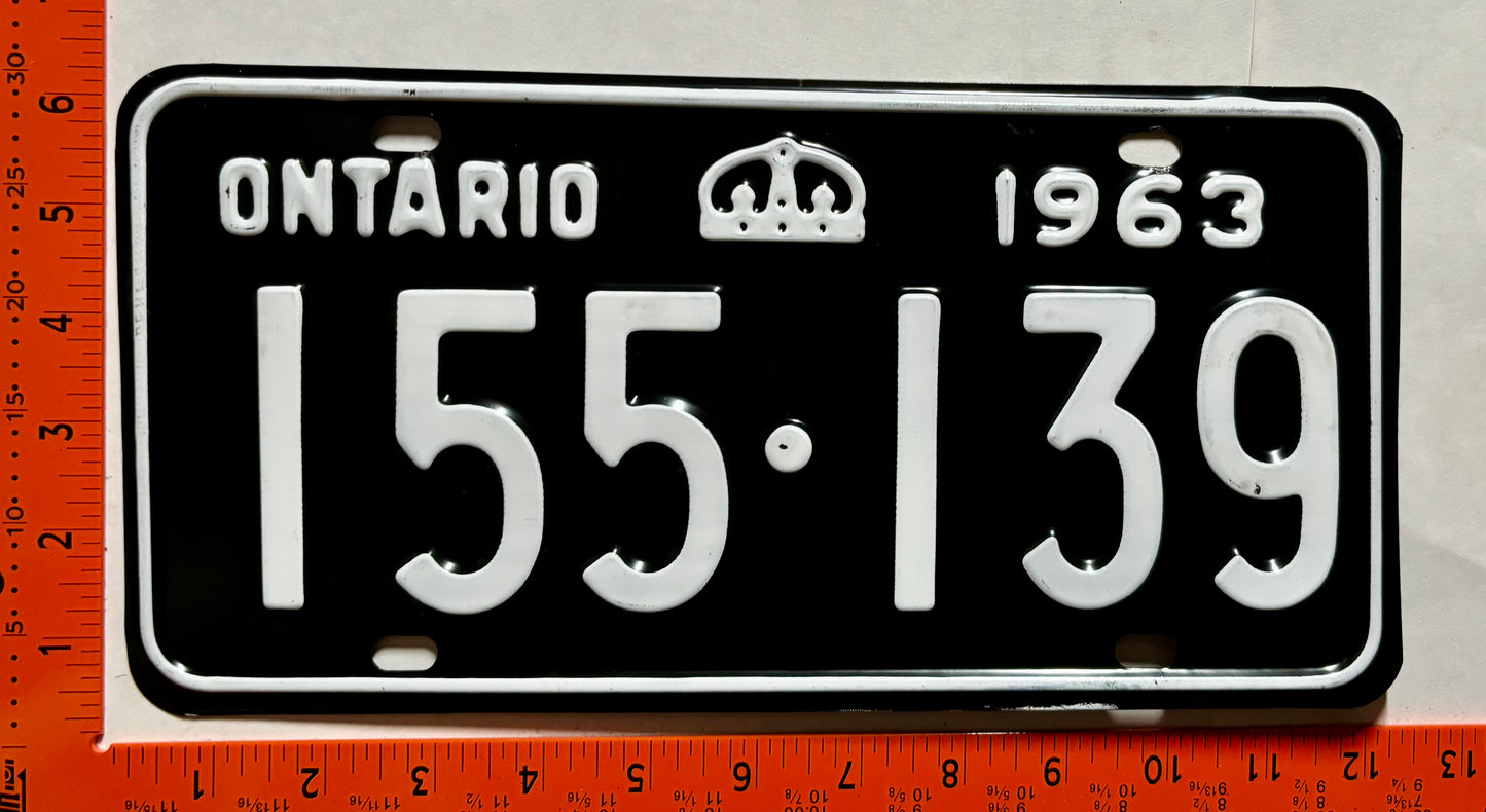 1963 Ontario #155-139 Passenger License Plate