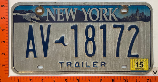2015 New York #AV-618172 Trailer License Plate